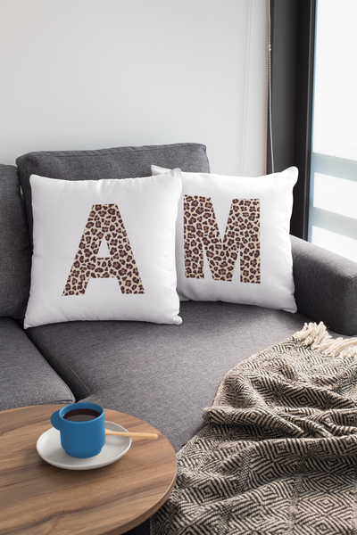 Leopard Print Initial Polyester Square Pillow